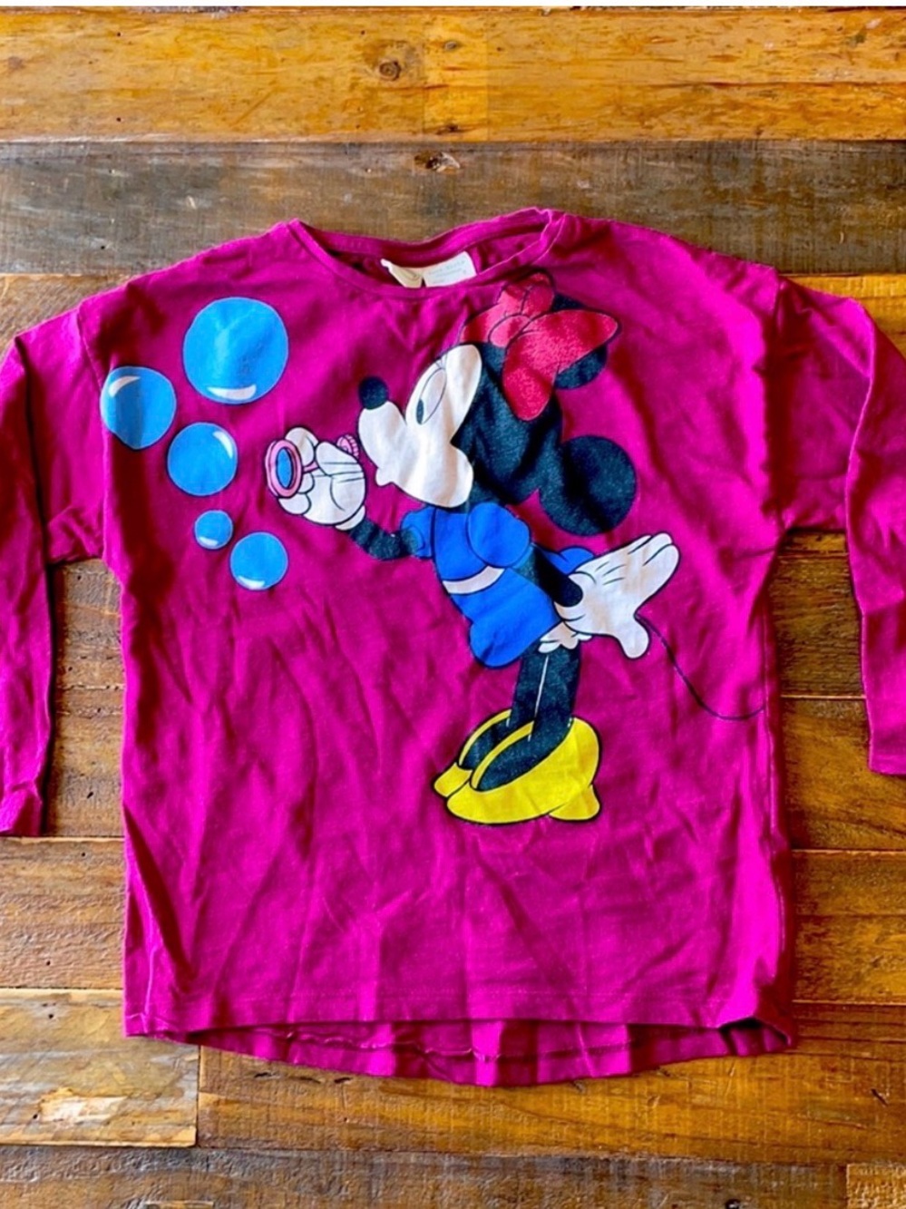 Zara Kids Minnie Mouse Long Sleeve Top - Magenta with Blue & Yellow Accents